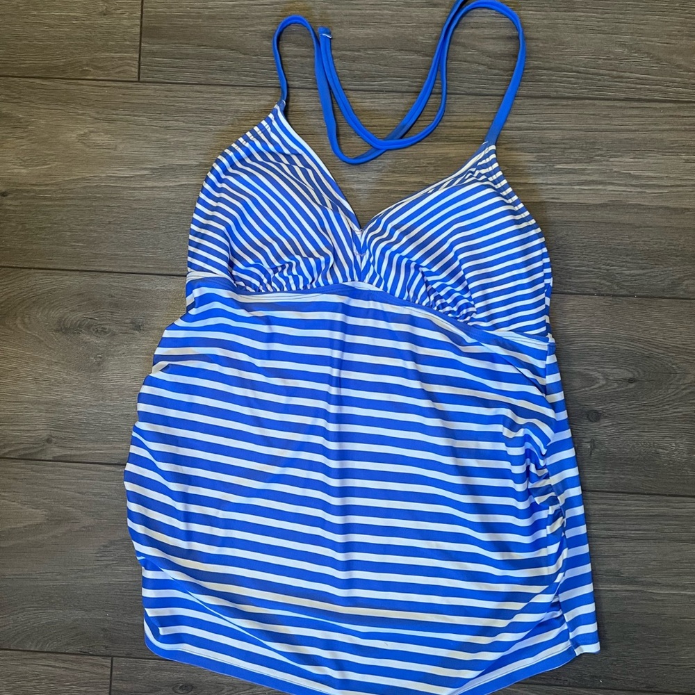 Blue and white stripe size large maternity tankini top